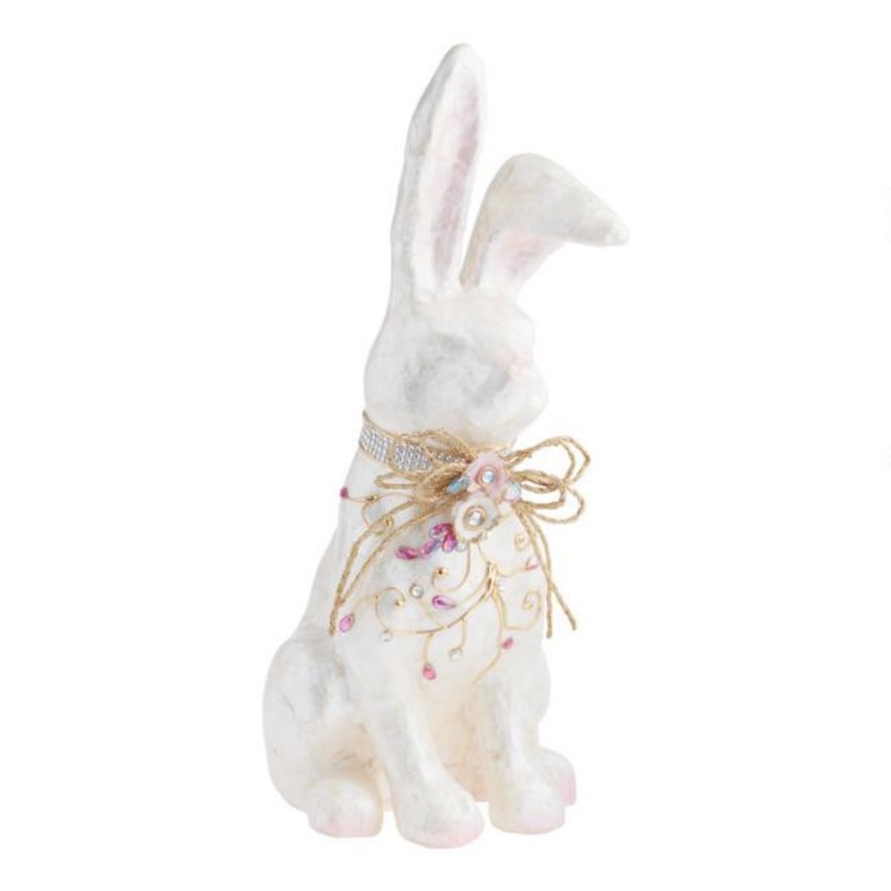 Large White Bejeweled Capiz Easter Bunny